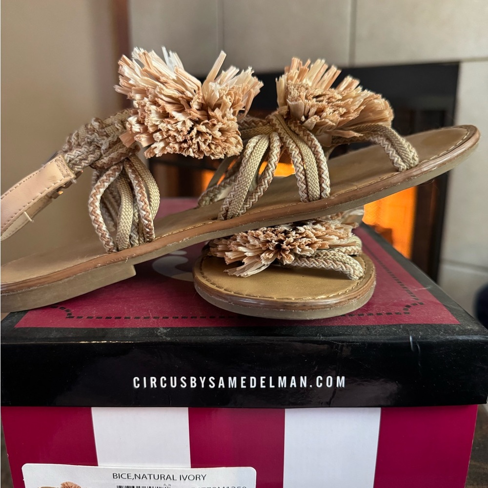 Circus by Sam Edelman Tan and Cream Sandals with Embellished Straps